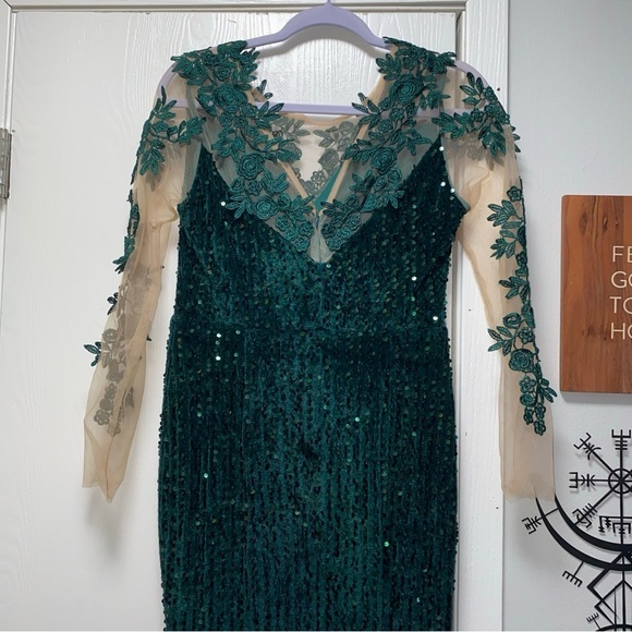 Giffniseti Sequin Mermaid Hem Sequin Prom Dress Evening Gown Green Medium - Picture 7 of 11